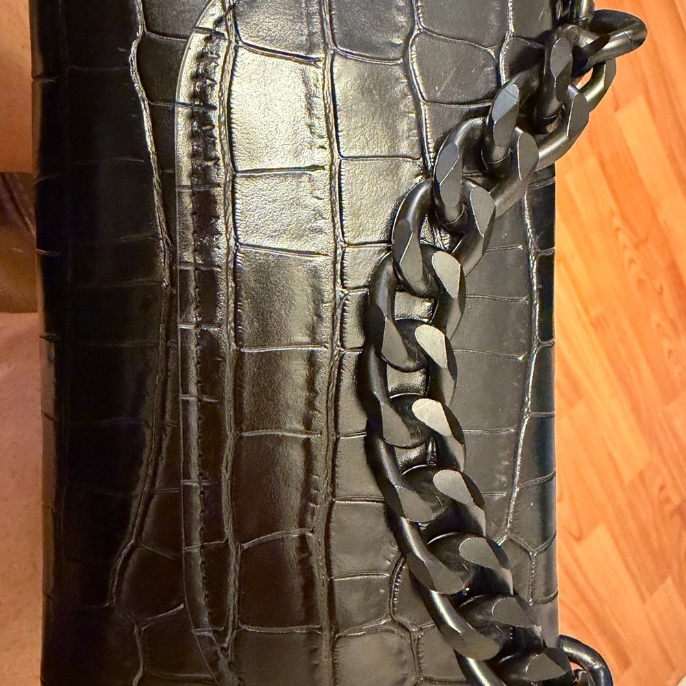 NWT Aldo Faux Black Croc / Crossbody 35“ Belt Goth Punk Bag Glam Y2k whimsygoth - Picture 3 of 9